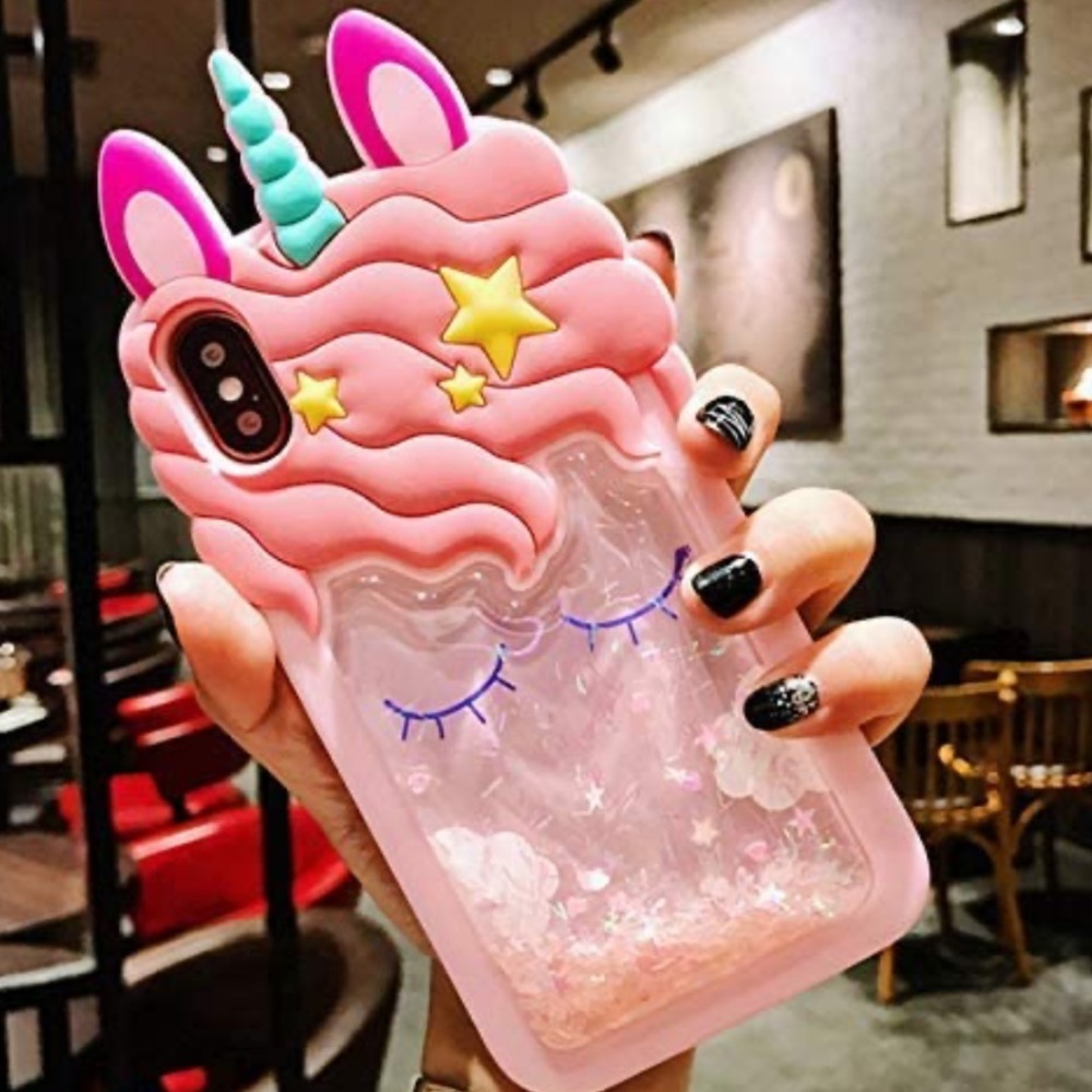 Unicorn Cute Soft Silicone Quicksand Glitter Stars Bling Cover